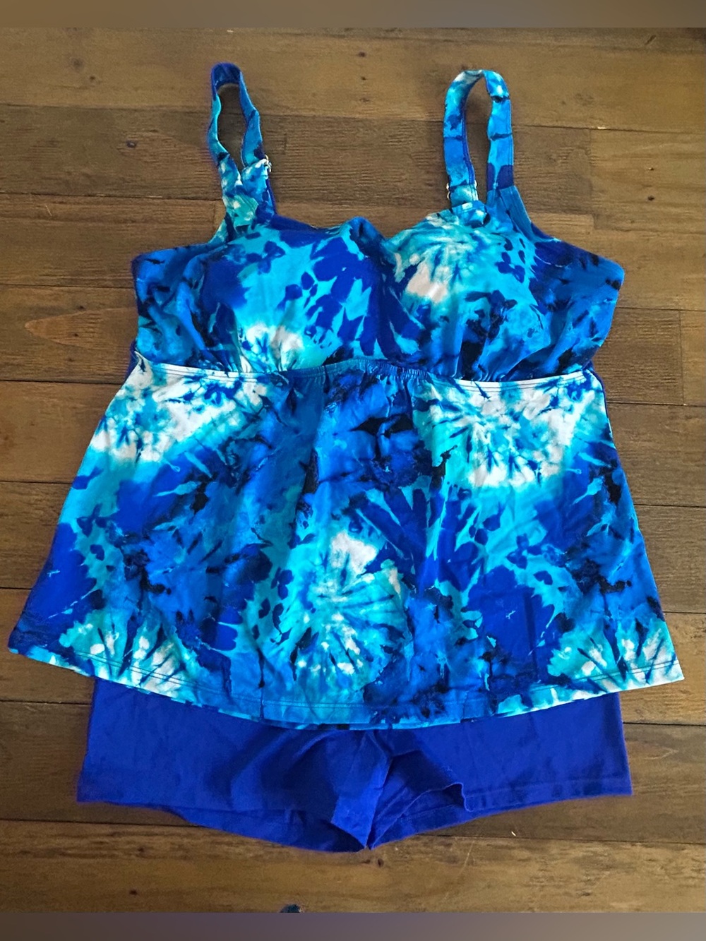 Kim Gravel x Swimsuits for all Bright Blue and white Tie-Dye Tankini Swim Set - Picture 3 of 13